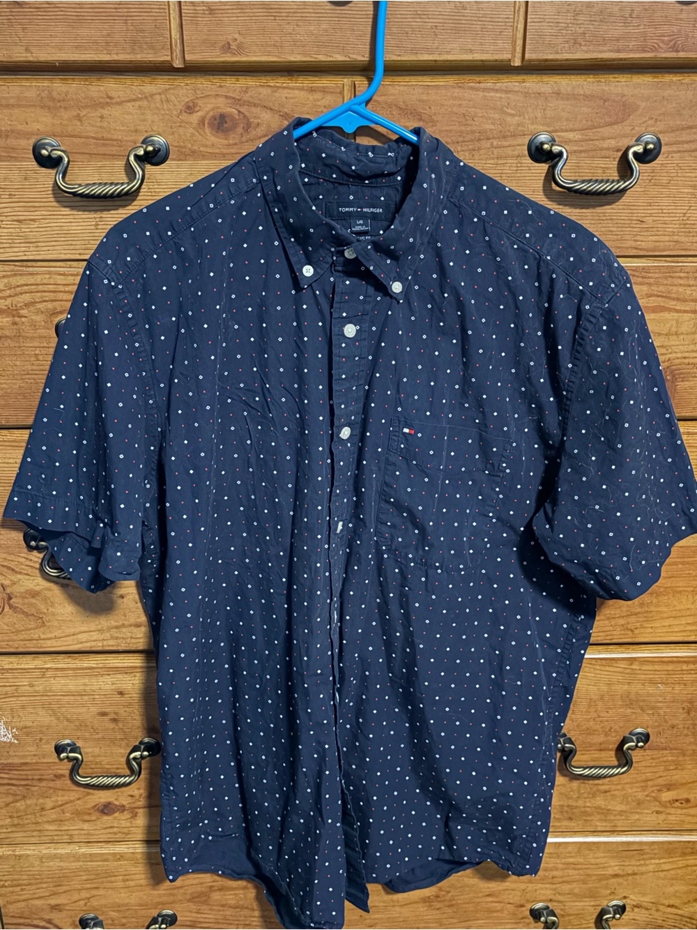 Tommy Hilfiger Navy Short-Sleeve Button-Down with White Dot Print